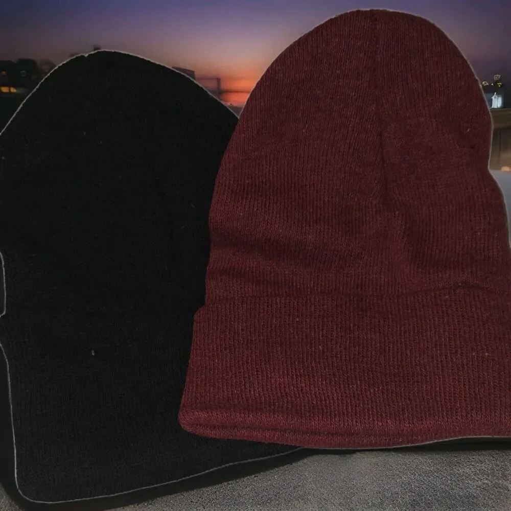 2 Pack Boys Knit Hat New Without Tags One Size  Winter Warm Black Burgandy